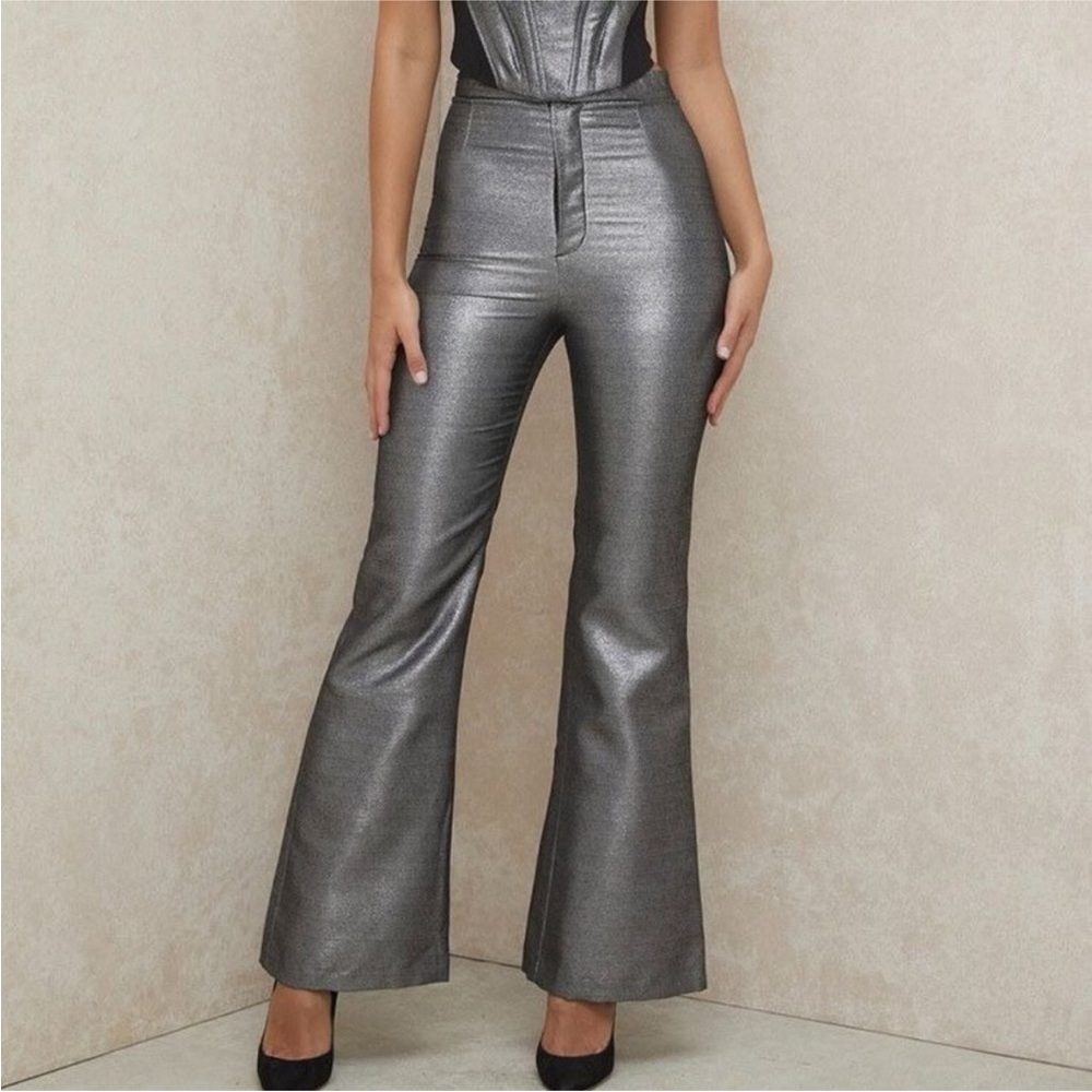 House of Cb Jas Kick Flare‎ Metallic Trousers Size XS